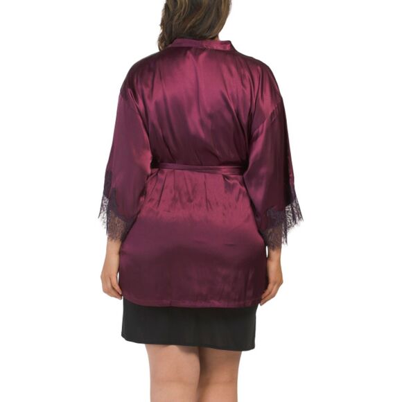 In Bloom Nicole Luxe Satin Lace Trim Robe Wine Size M/L NWT - Picture 2 of 2